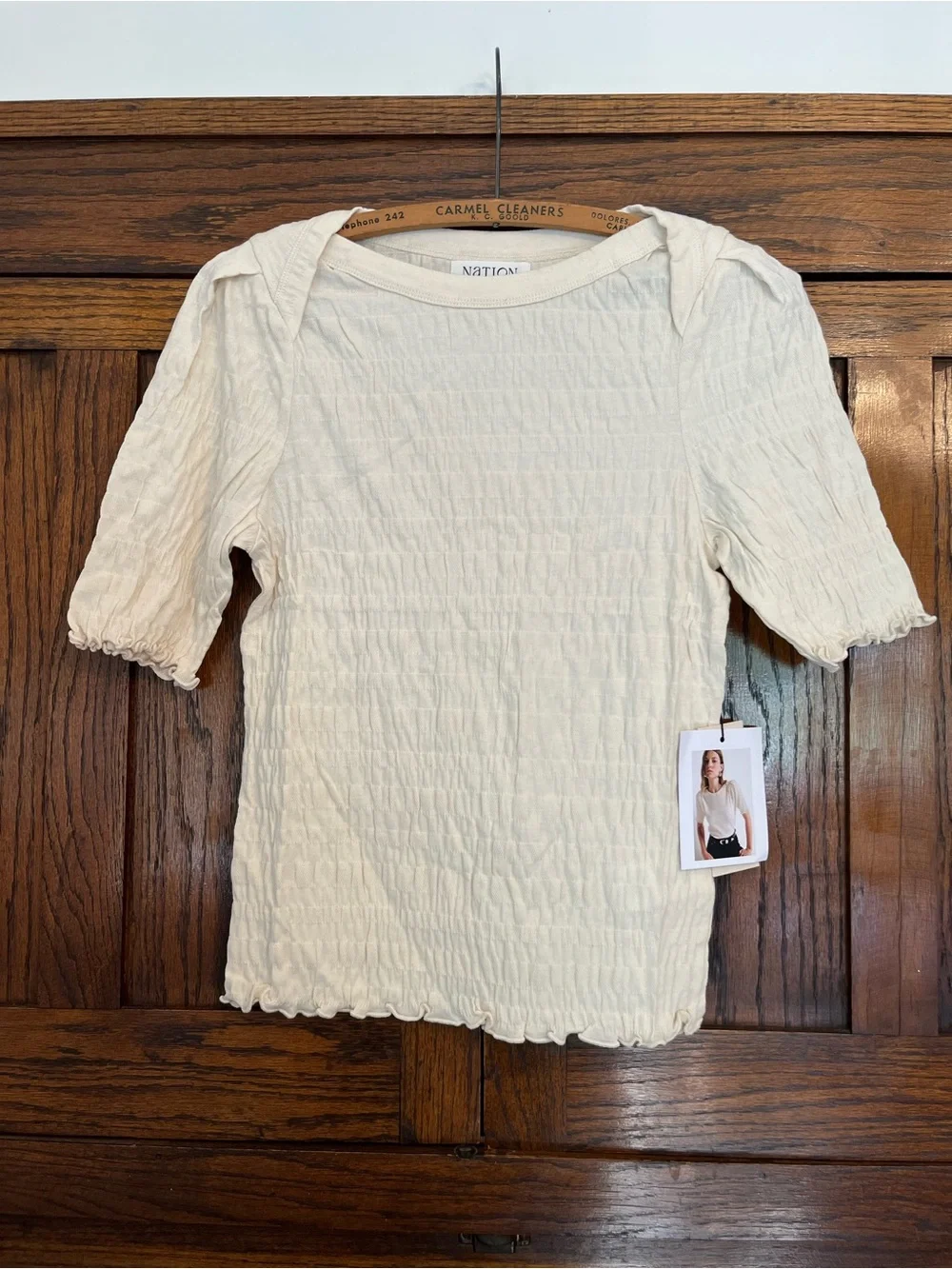 NWT Nation Los Angeles April Ruched Half-Sleeve Top in Cream Porcelain, Small